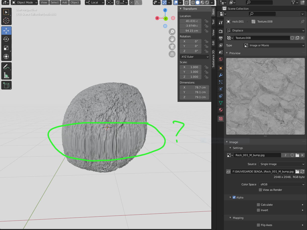 How to avoid this texture stretch in Displace modifier? 6 by a59303