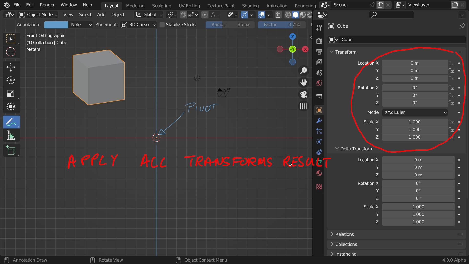 Object > Apply > All Transforms vs. All Transforms to Deltas? Basics & Interface Blender