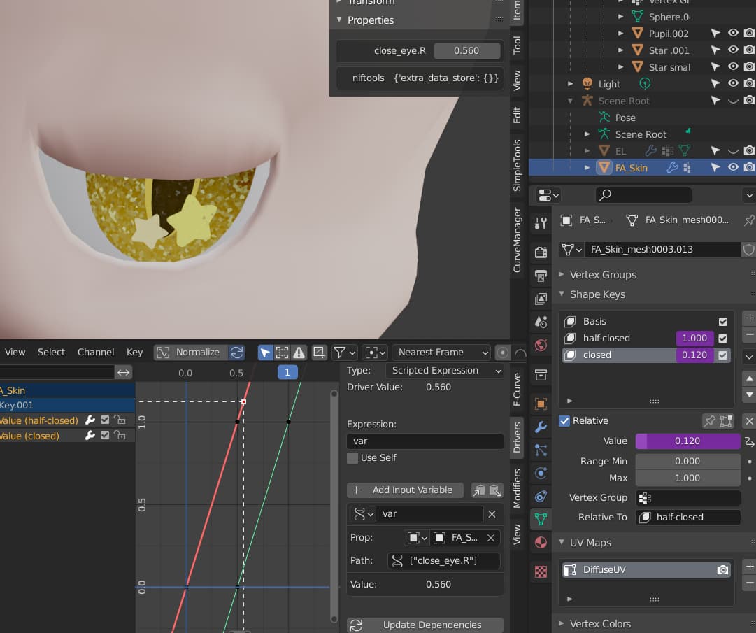 Making a blink shapekey of a stylized, animelike face Animation and
