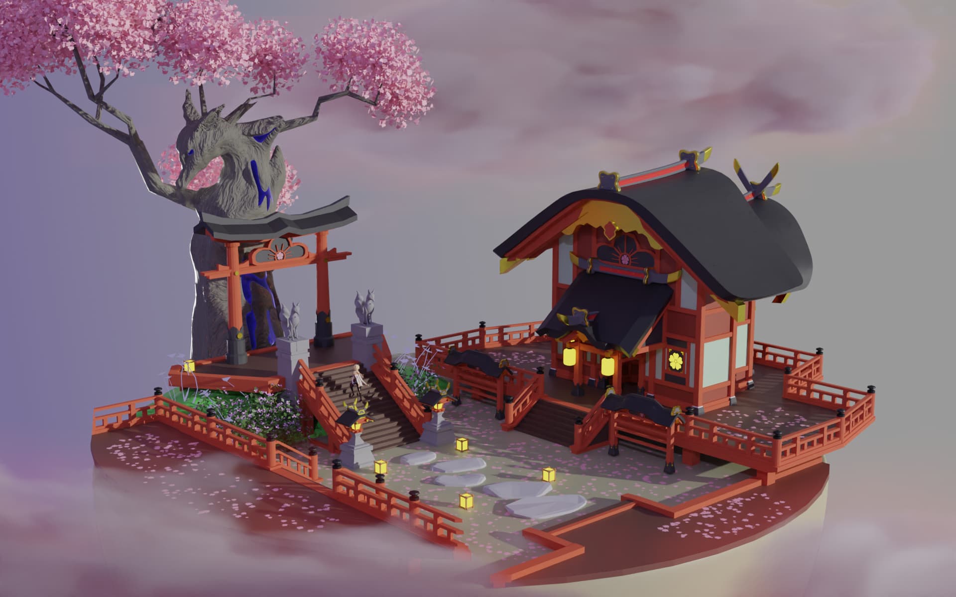 Grand Narukami Shrine Genshin Impact Finished Projects Blender