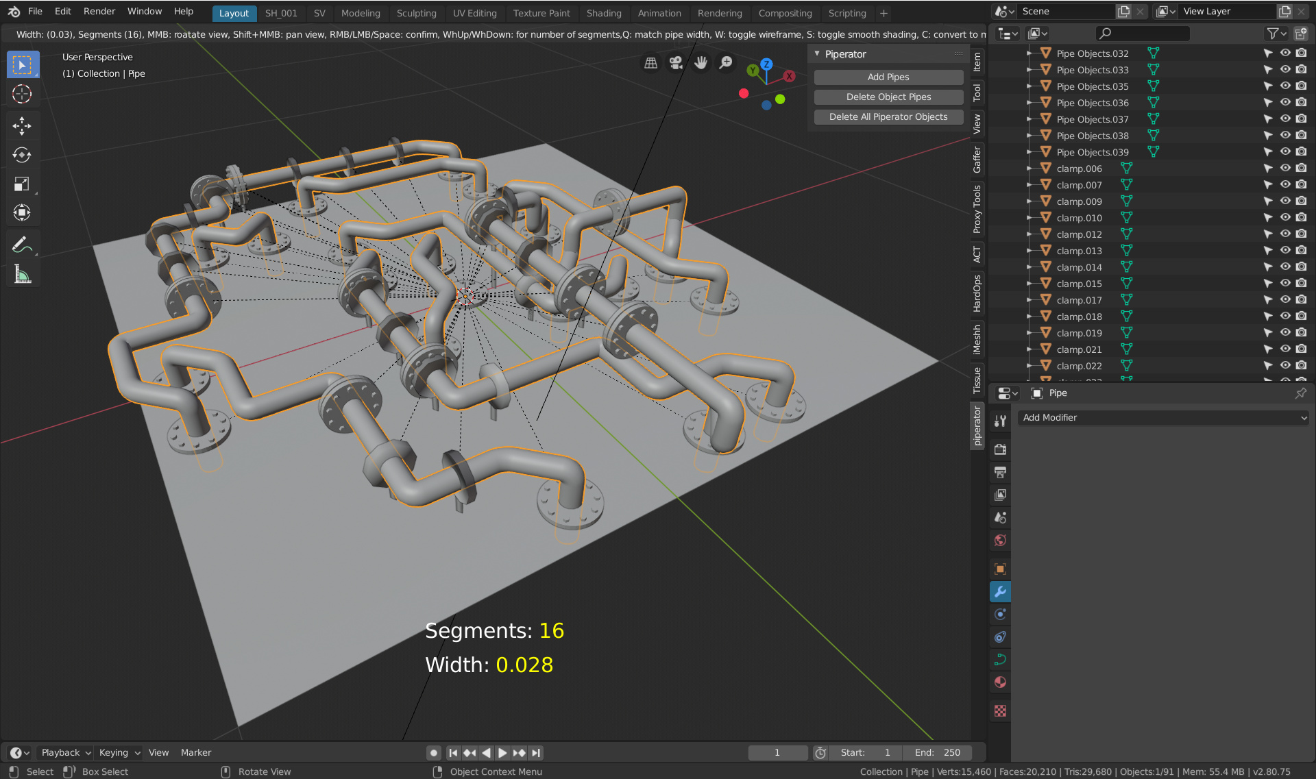Blender Addon Piperator, Generation of Pipe Networks / New version