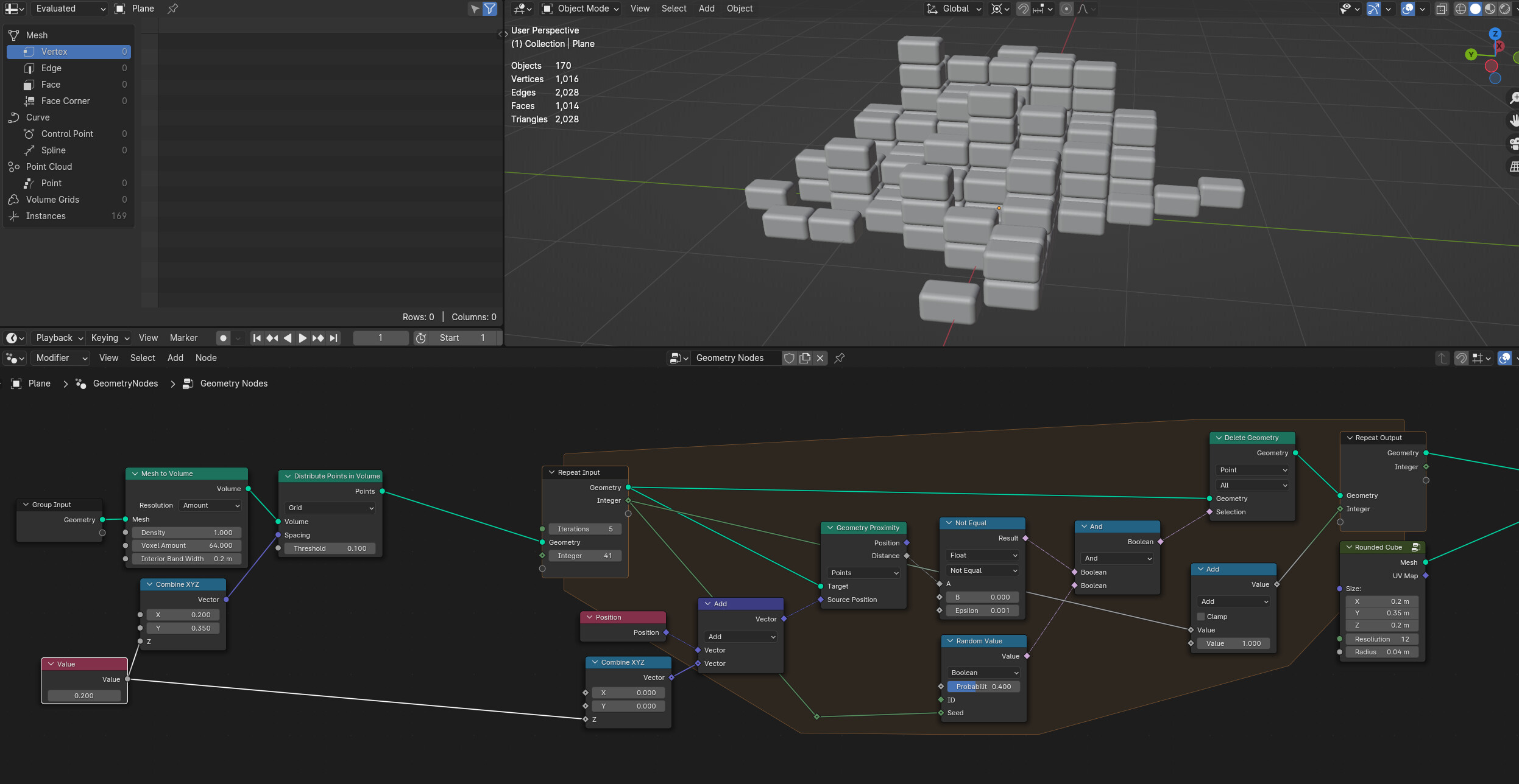 Geometry nodes how to delete geometry and not leaving floating cubes