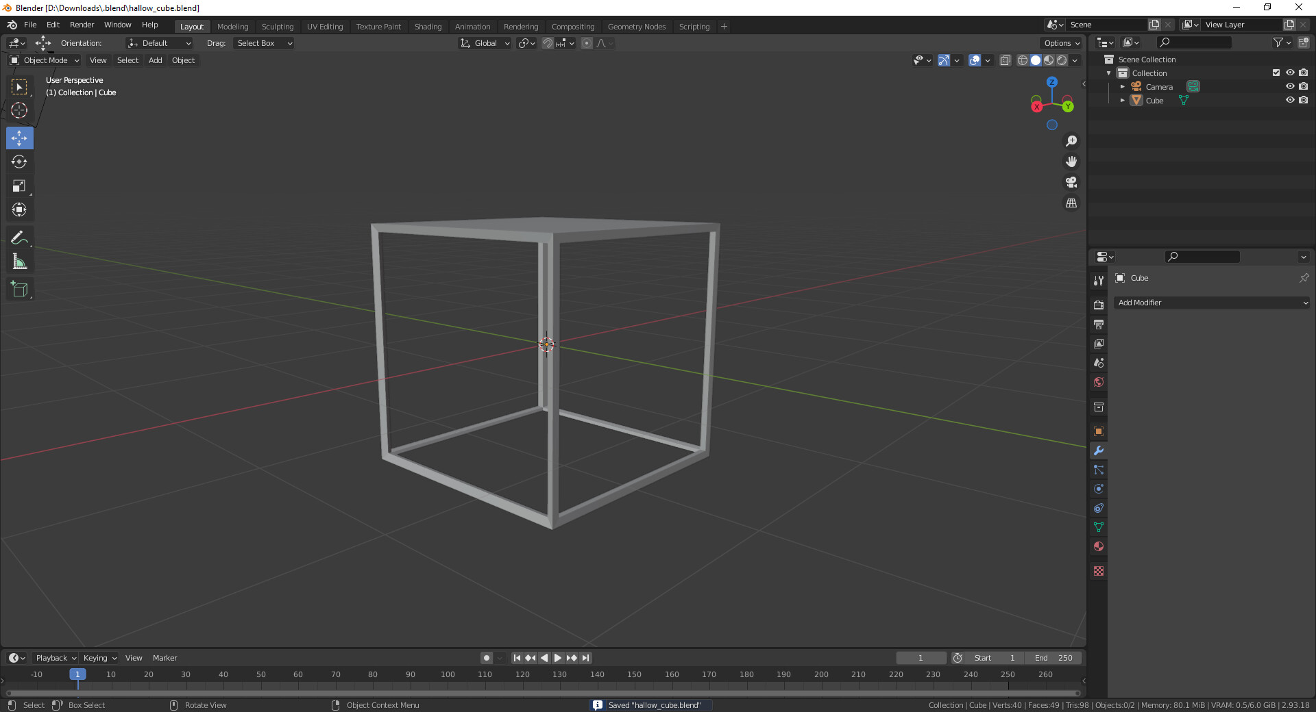 How can I make a hollow cube with a window Basics & Interface
