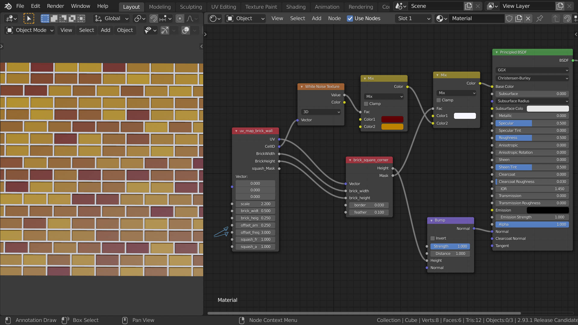 Complex Procedural Brick Texture with Controllable Offset Materials