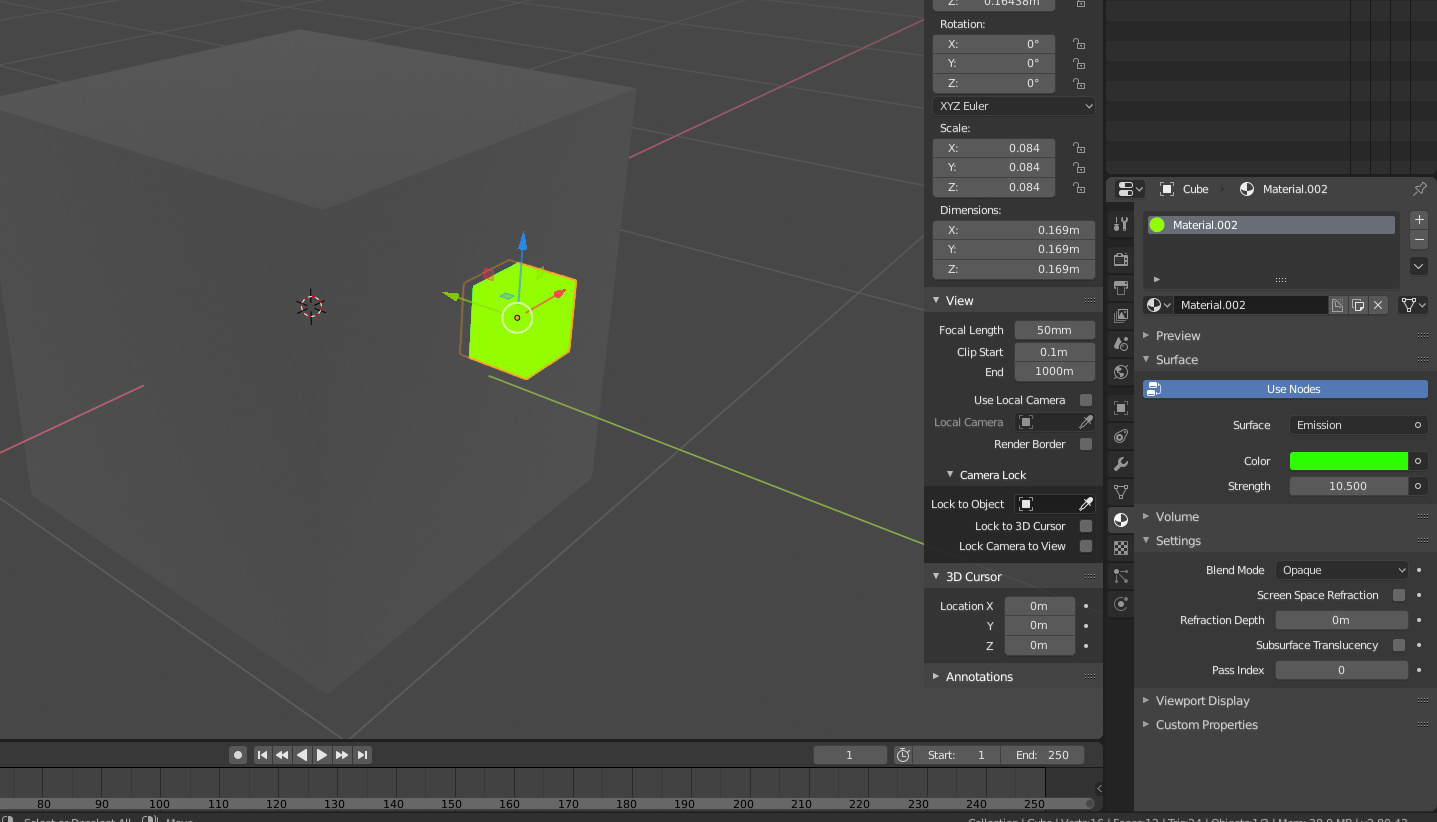 Blender 2.8 Evee render view not showing emissions material and white