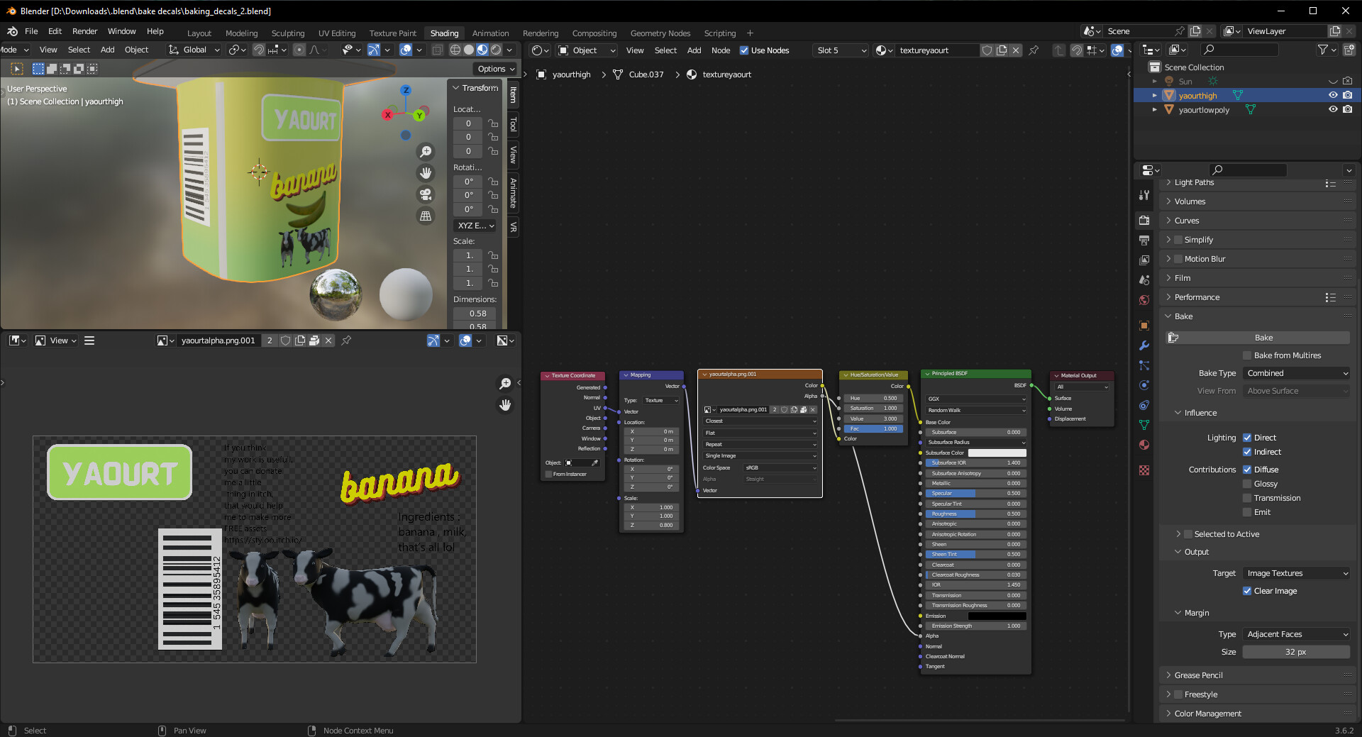 Decals shrinkwrap bake black for alpha? Materials and Textures