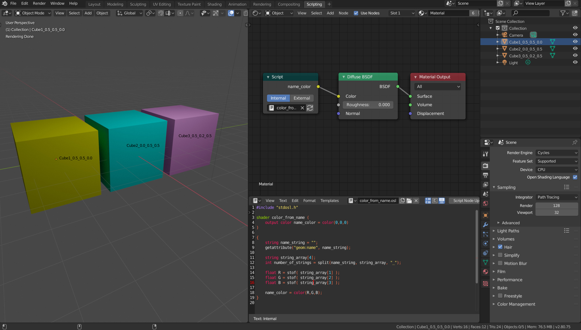 Pass object custom property to material via OSL script OSL Tests and