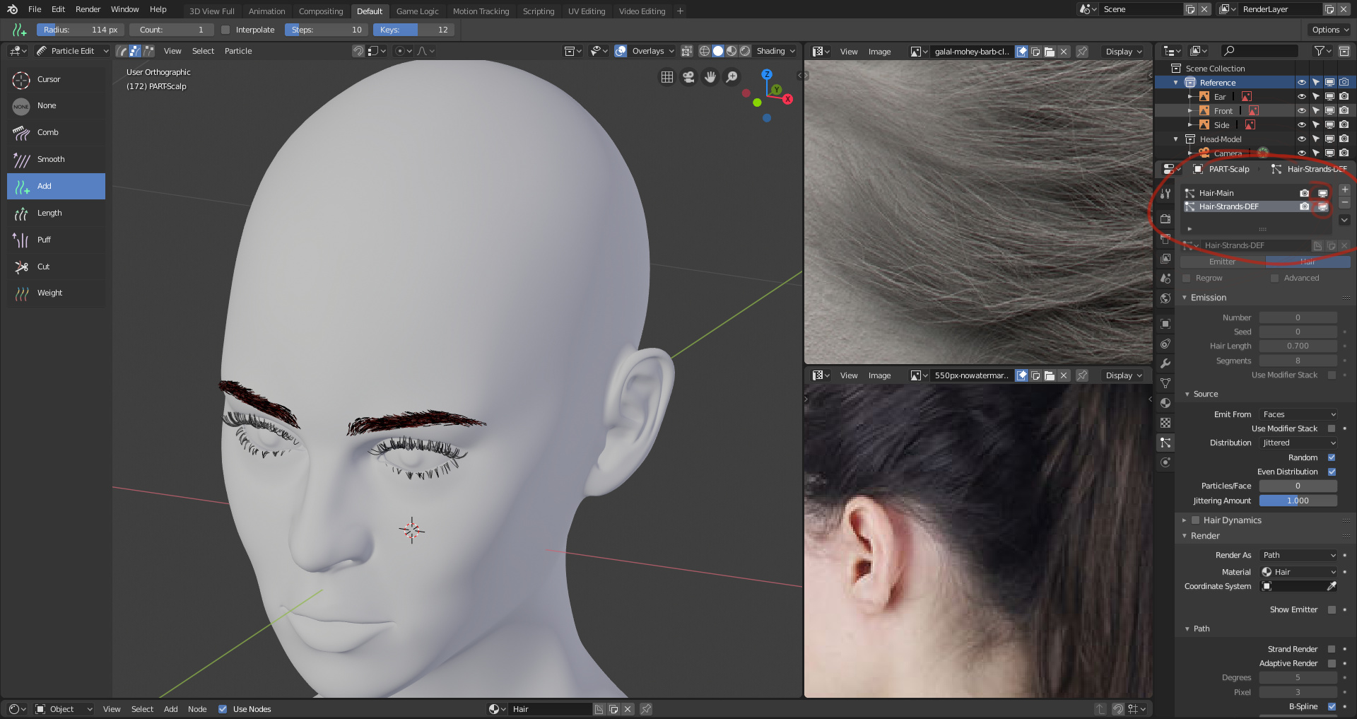 Particle hair Edit Mode Only displays active particle system
