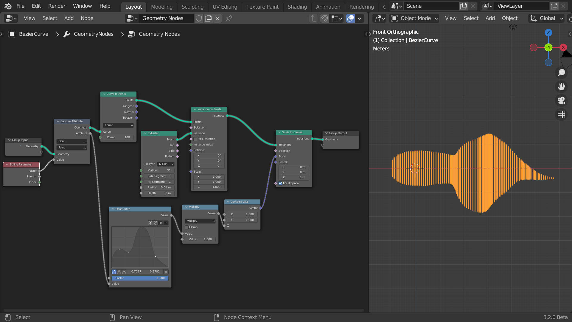 Scaling instances with float curve Works in Progress Blender