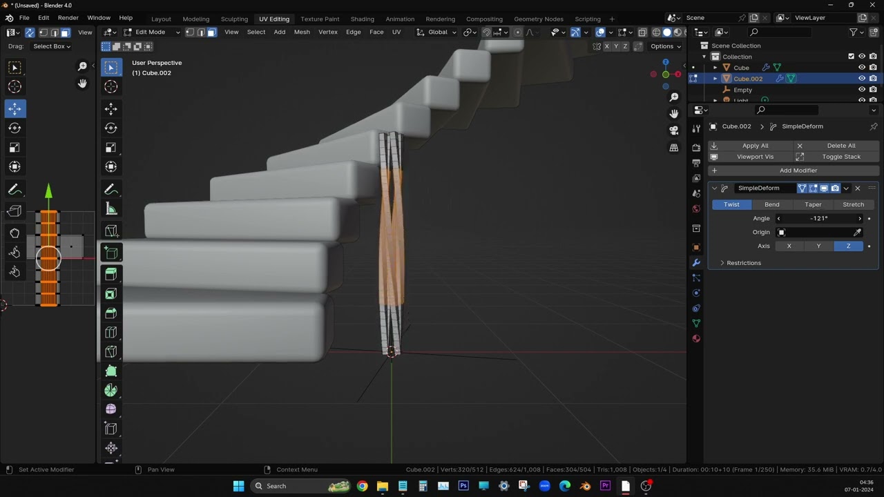 How to apply simple deform modifier to selected faces only in blender