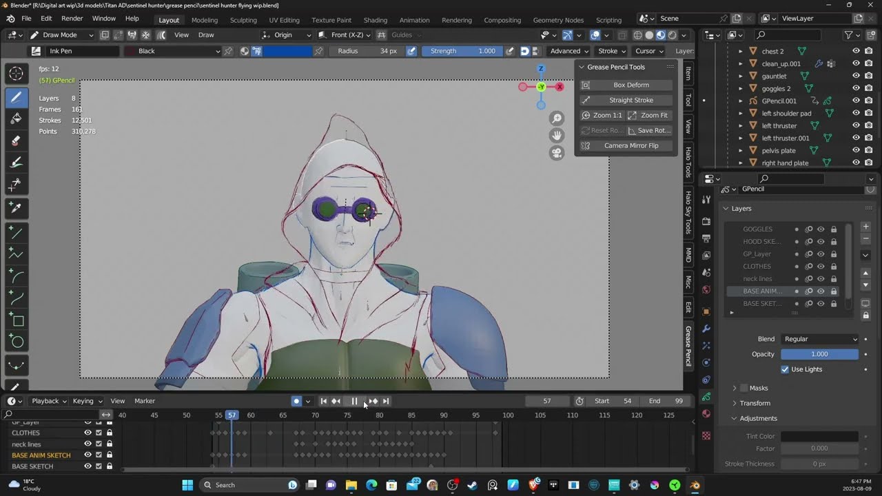 Grease Pencil Anime Style Animation Demonstration (WIP) Animations