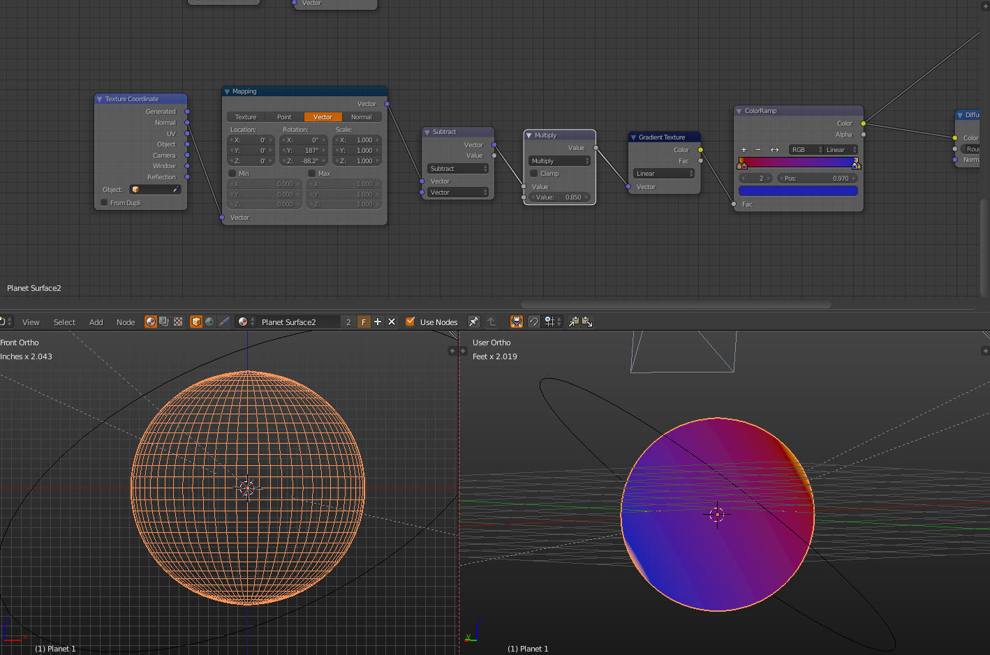 Gradient to a Sphere and Rotate Materials and Textures Blender
