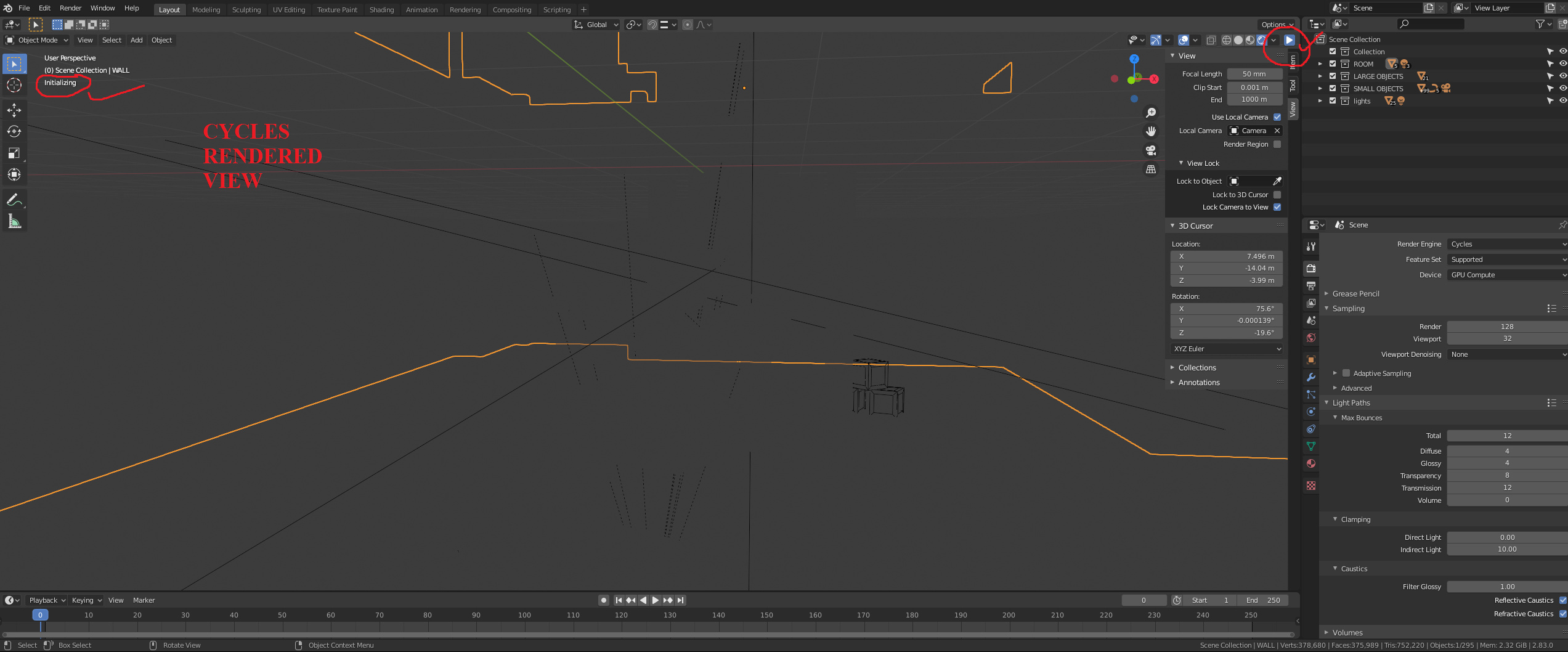 Blender cycles viewport render stuck at initializing with rendr preview