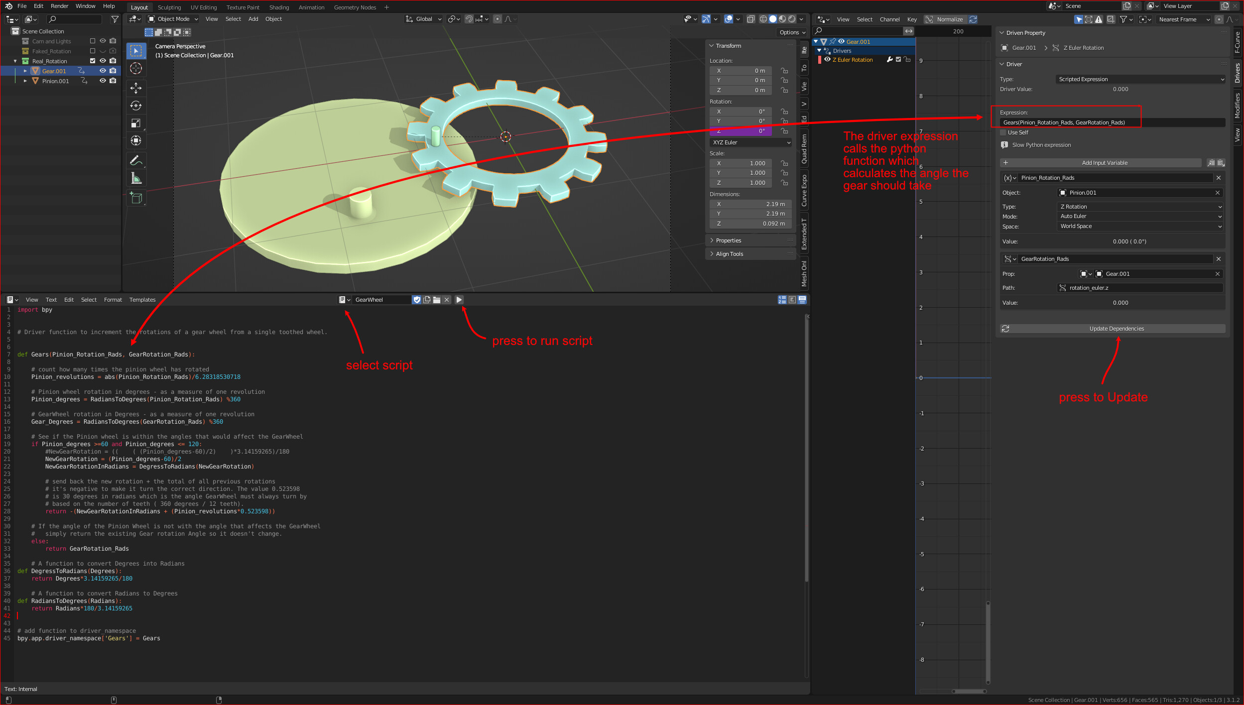 How to synchronize/rig gears with just a few or one teeth? Animation