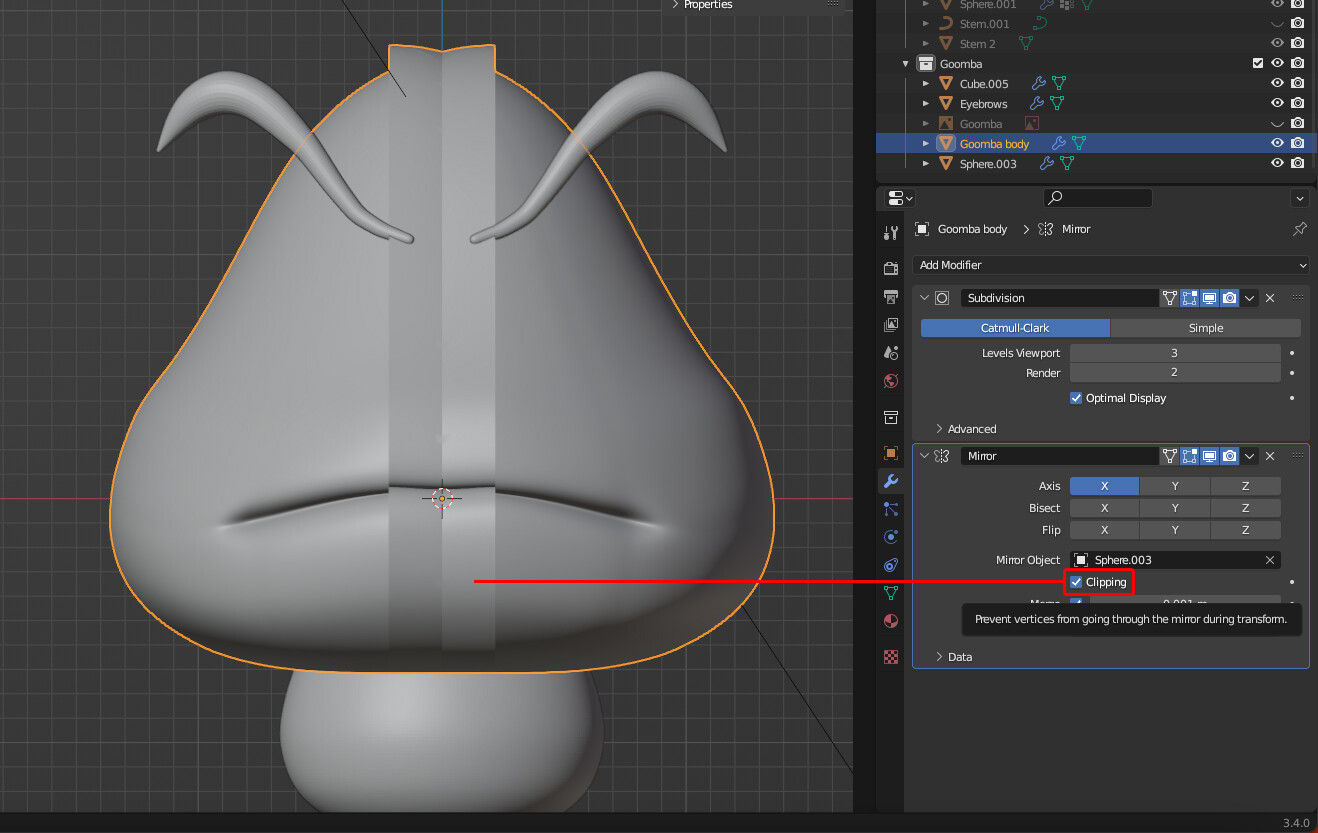 Why clipping in Mirror modifier doesn't work? Modeling Blender
