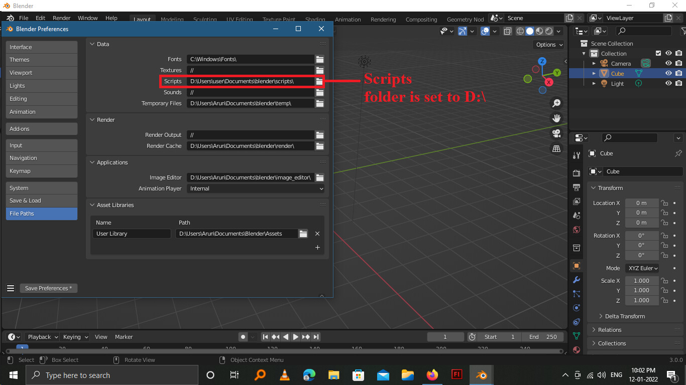Blender does not default to the user preferred path when installing