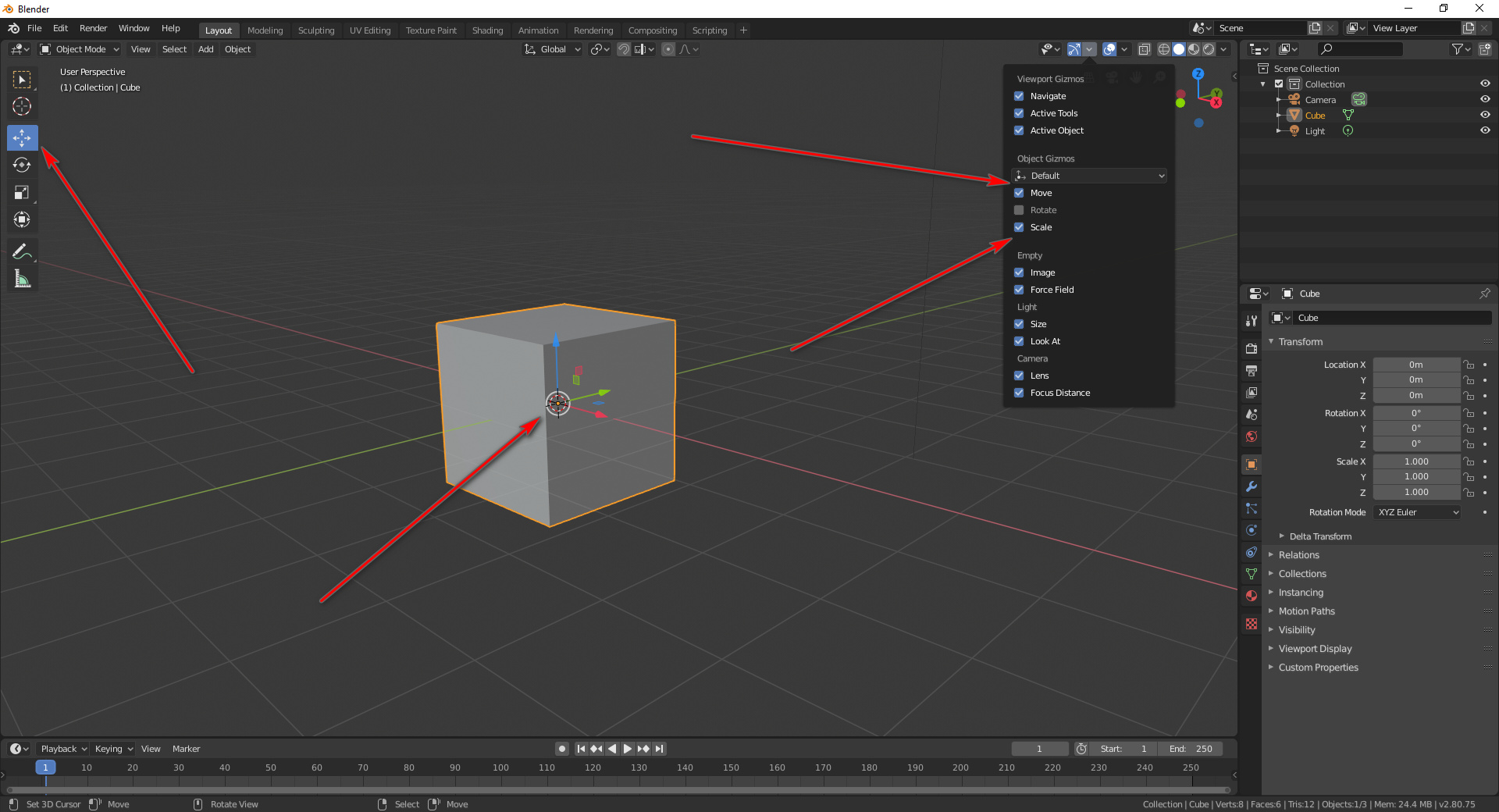 What for those chackers for Gizmo option in Blender 2.8? Modeling