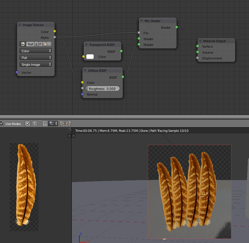 Feathers Creation Blender Cycles Alpha Map? Materials