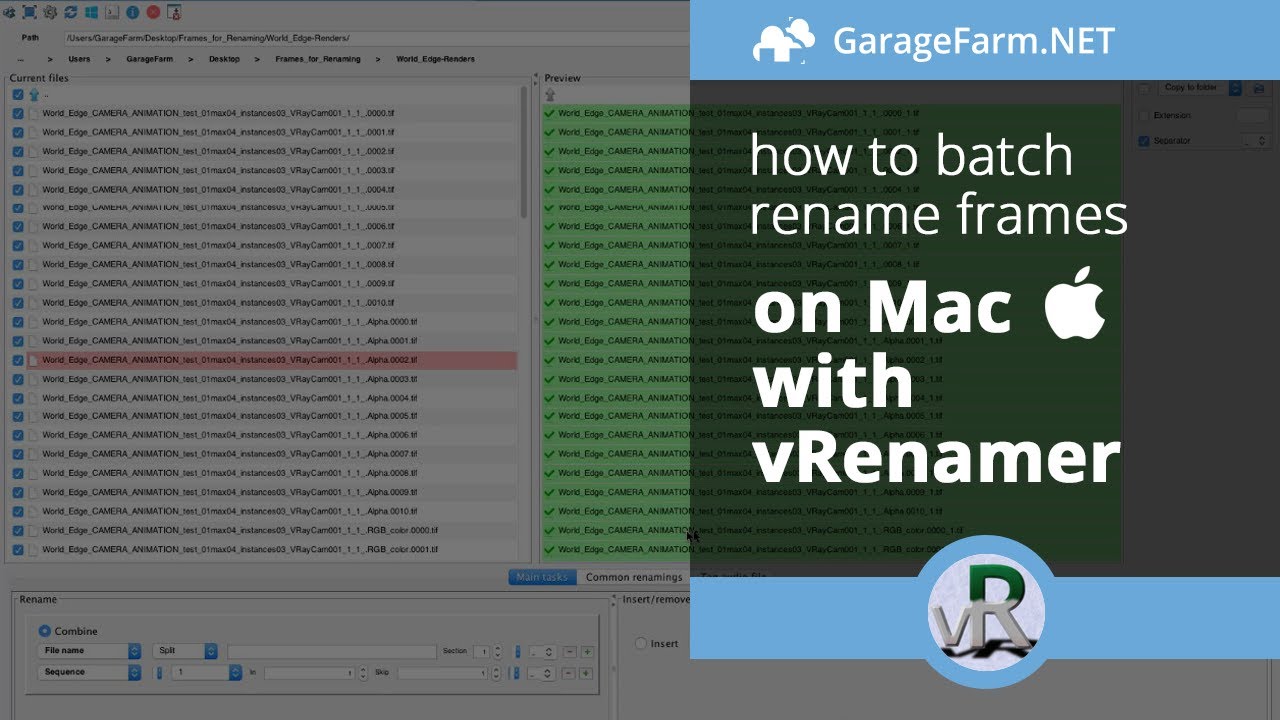 How to batch rename frames on Windows and Mac keeping passes names