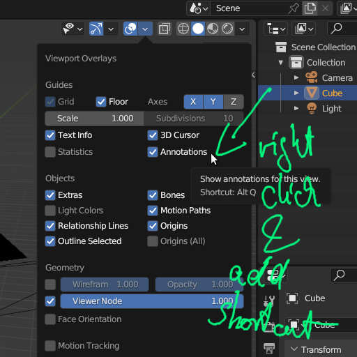How to hide annotate tool lines using hotkey? Basics & Interface