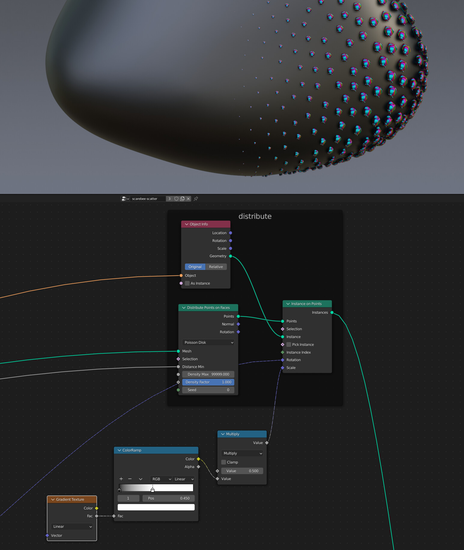 Geometry nodes, how to control a gradient texture node 2 by