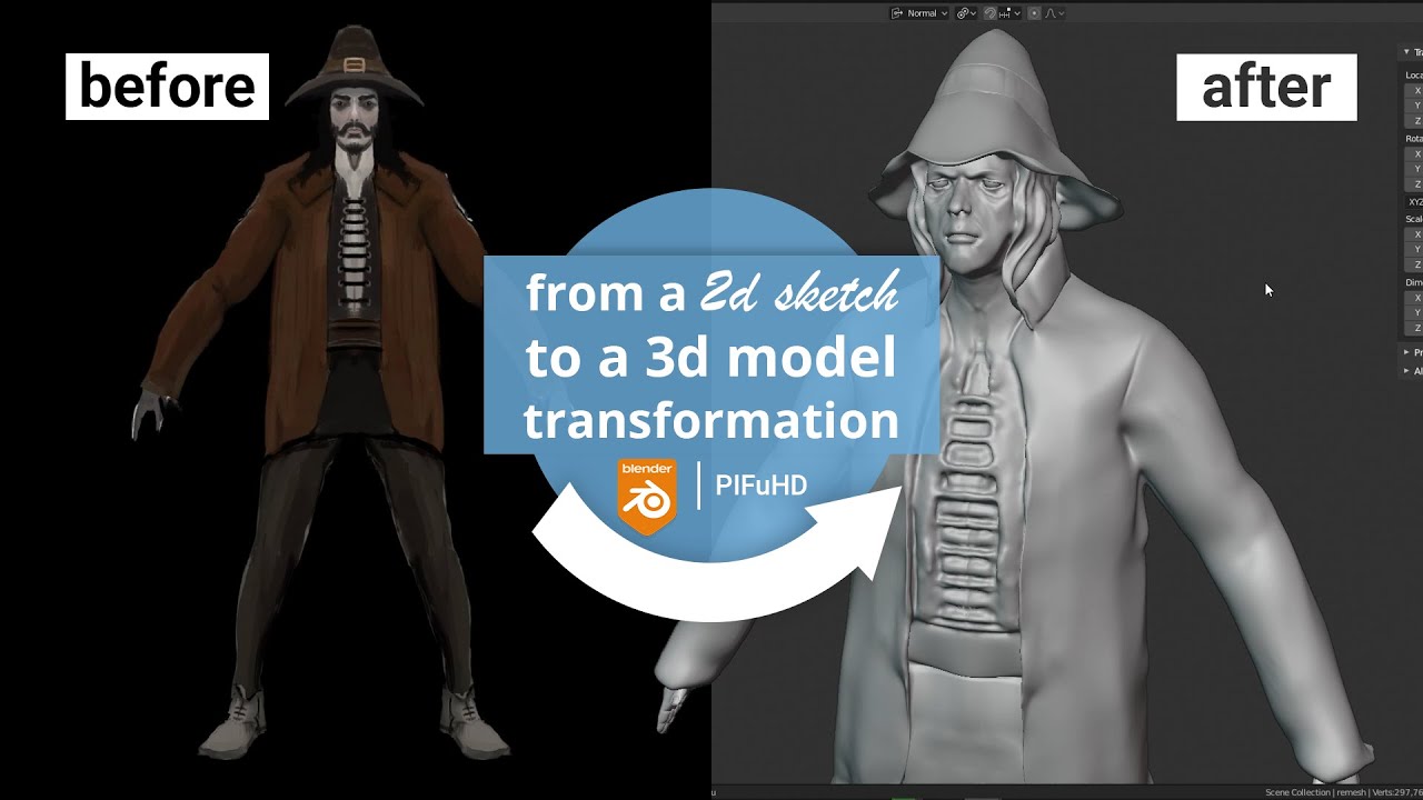How to convert 2d sketch to 3d in Blender with PIFuHD Tutorials, Tips and Tricks Blender