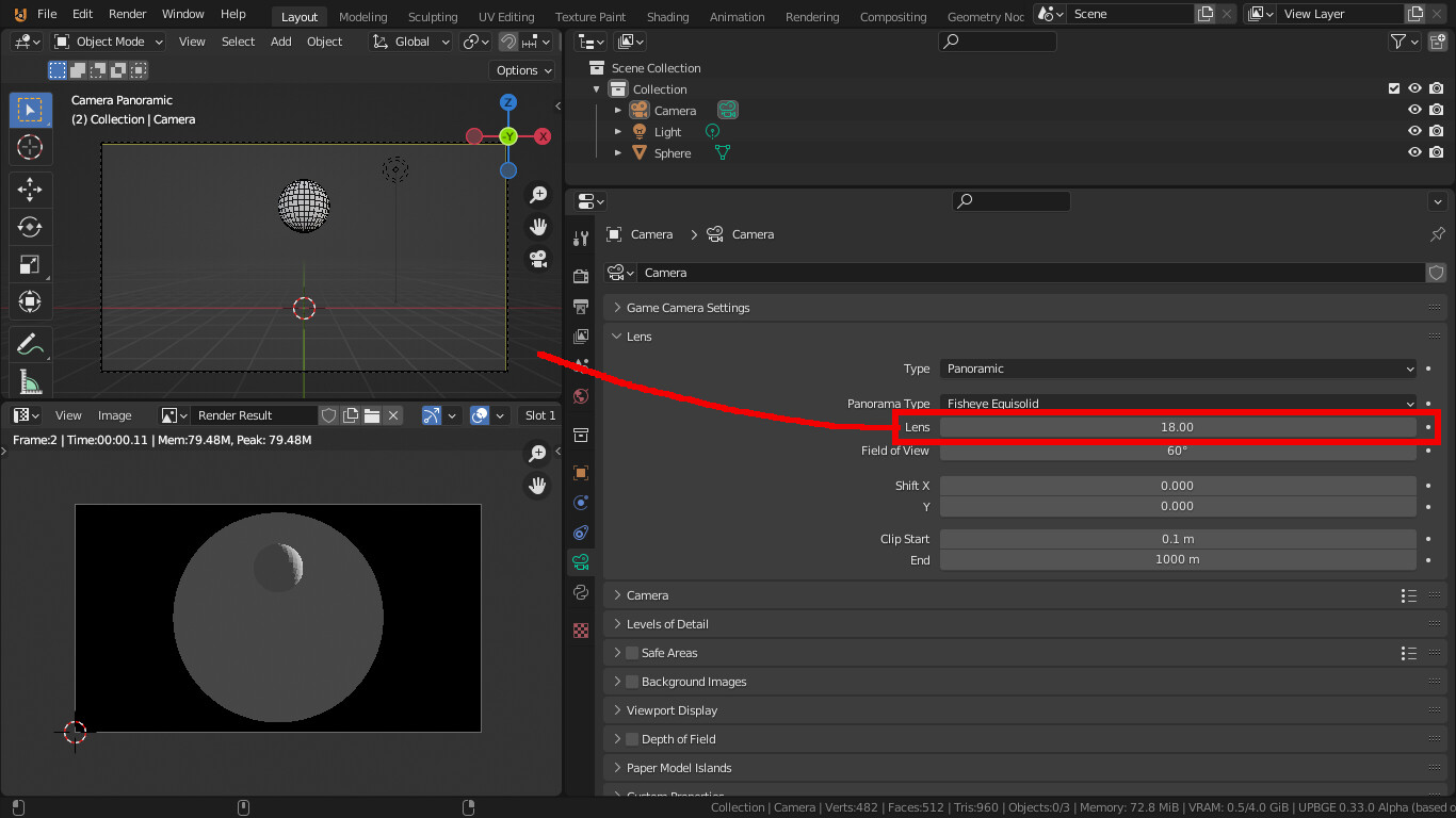 Fisheye camera cycles preview is squashed in viewport Basics