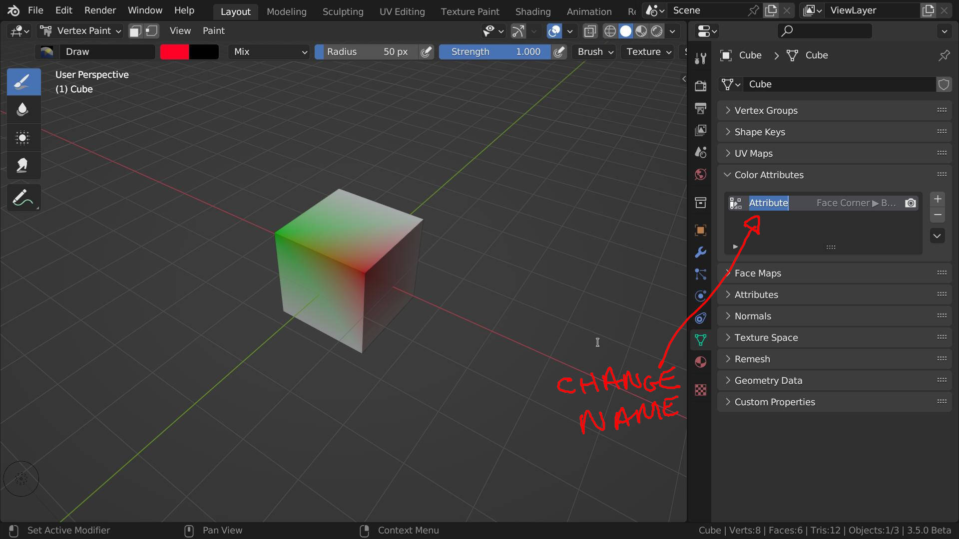 Is there a way to change Color Attributes entry names across multiple Objects? Modeling