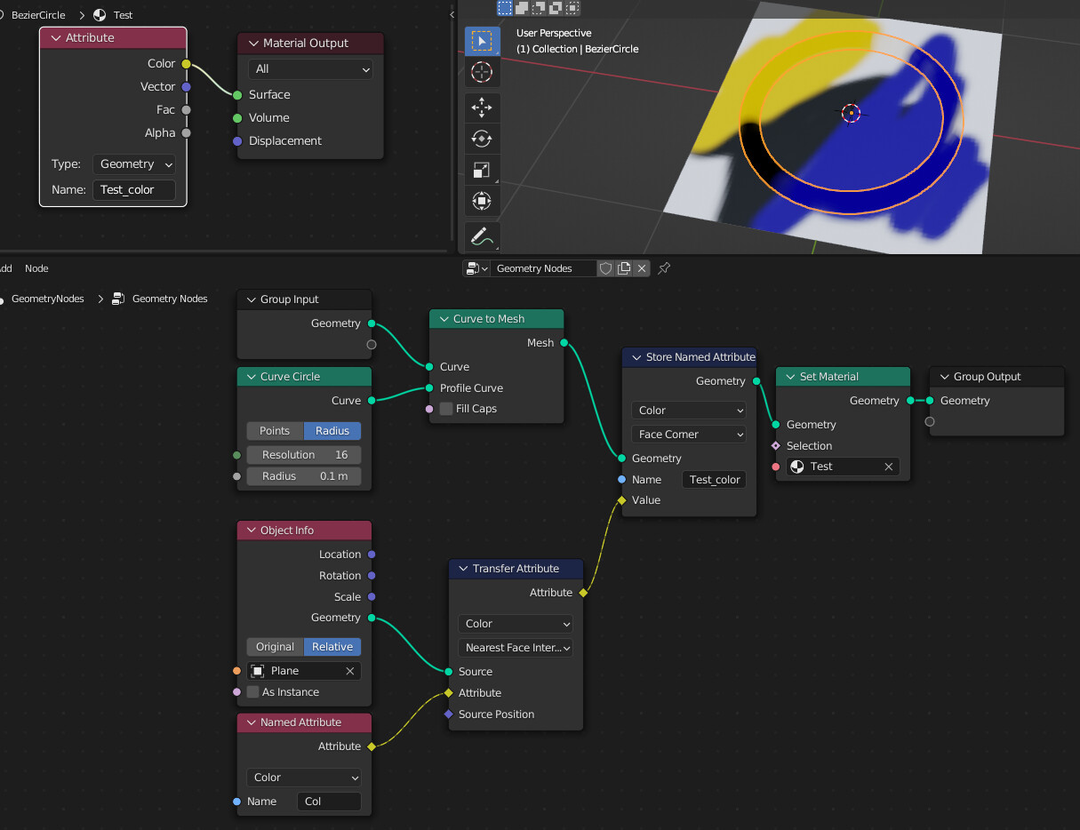 How can I transfer color attribute from one mesh to another with GN