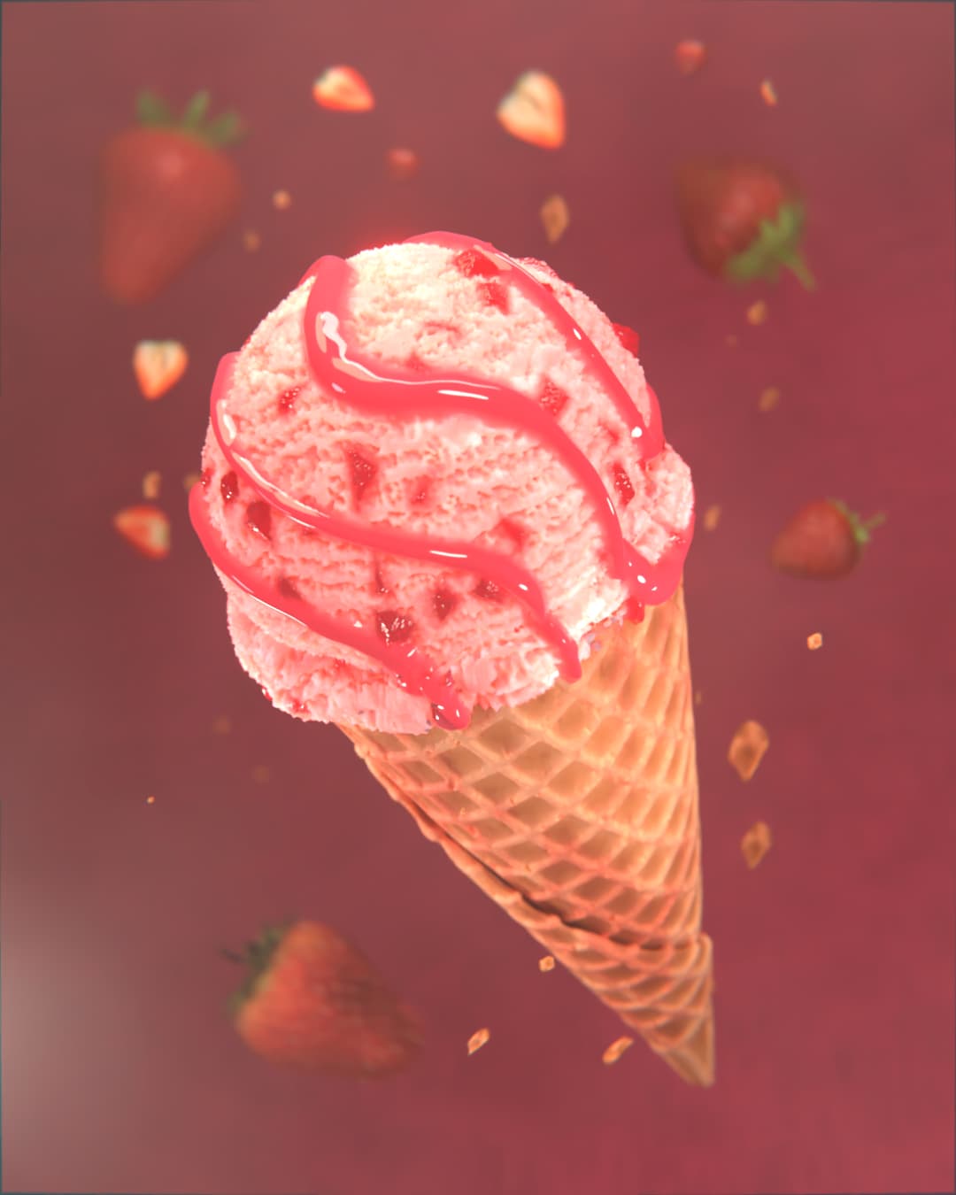 Strawberry Ice Cream Cone Finished Projects Blender Artists Community