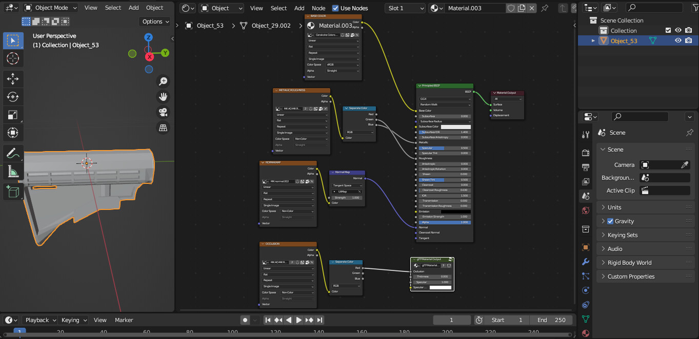 How to export gltf file with ambient occlution node in blender