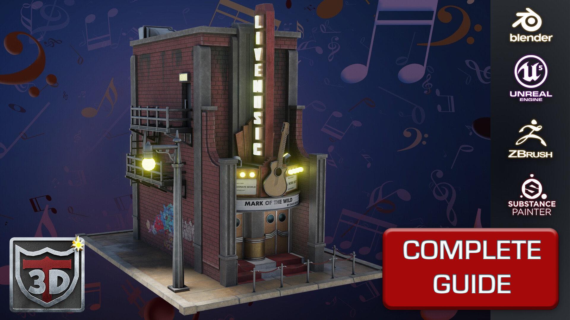 Blender 3 Unreal Engine 5 Vintage Music Hall Building Game Design Tutorials, Tips and