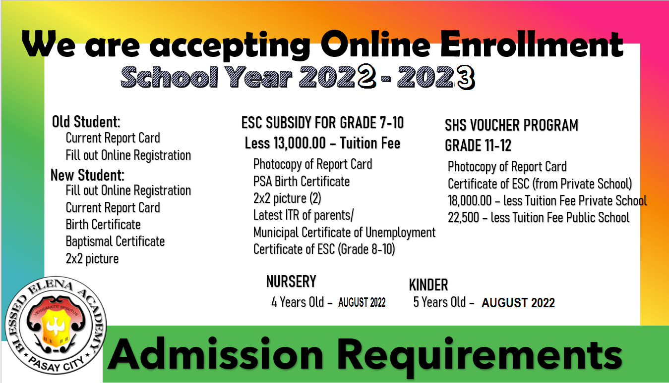 School Requirements Blessed Elena Academy