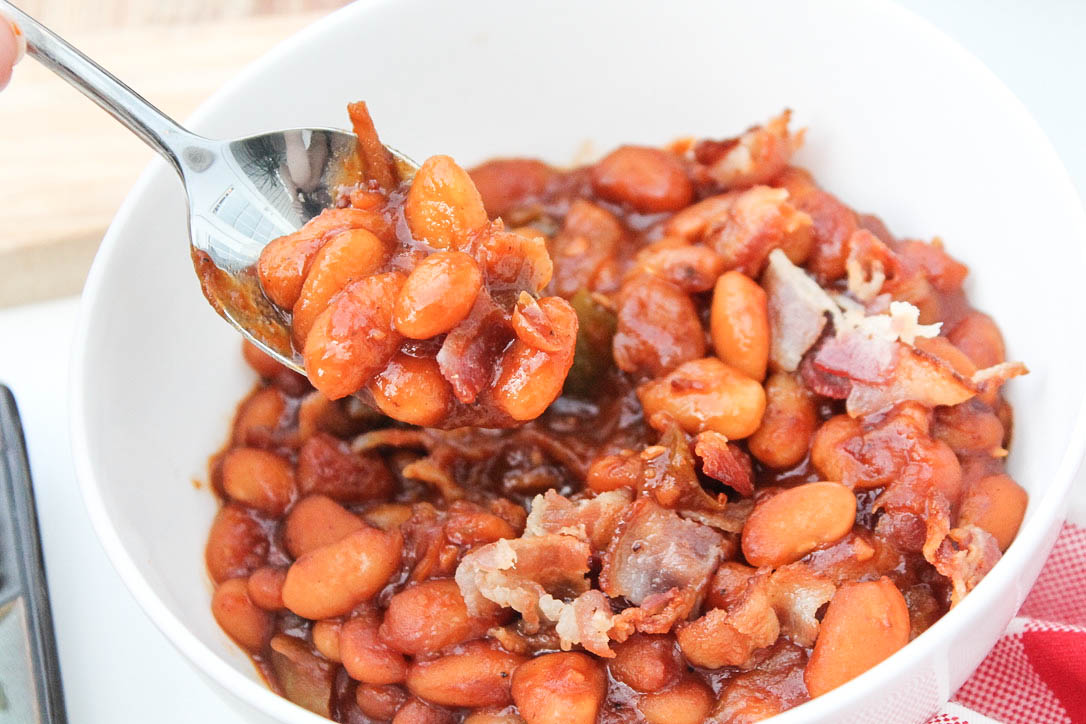 Peach Chipotle BBQ Baked Beans Bless This Meal