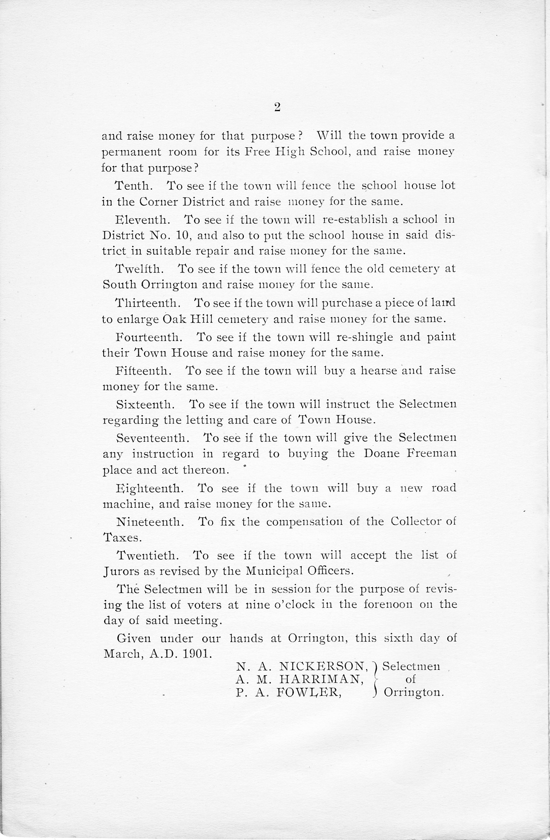 1900 1901 Town of Orrington Annual Report Town Reports of Orrington Maine