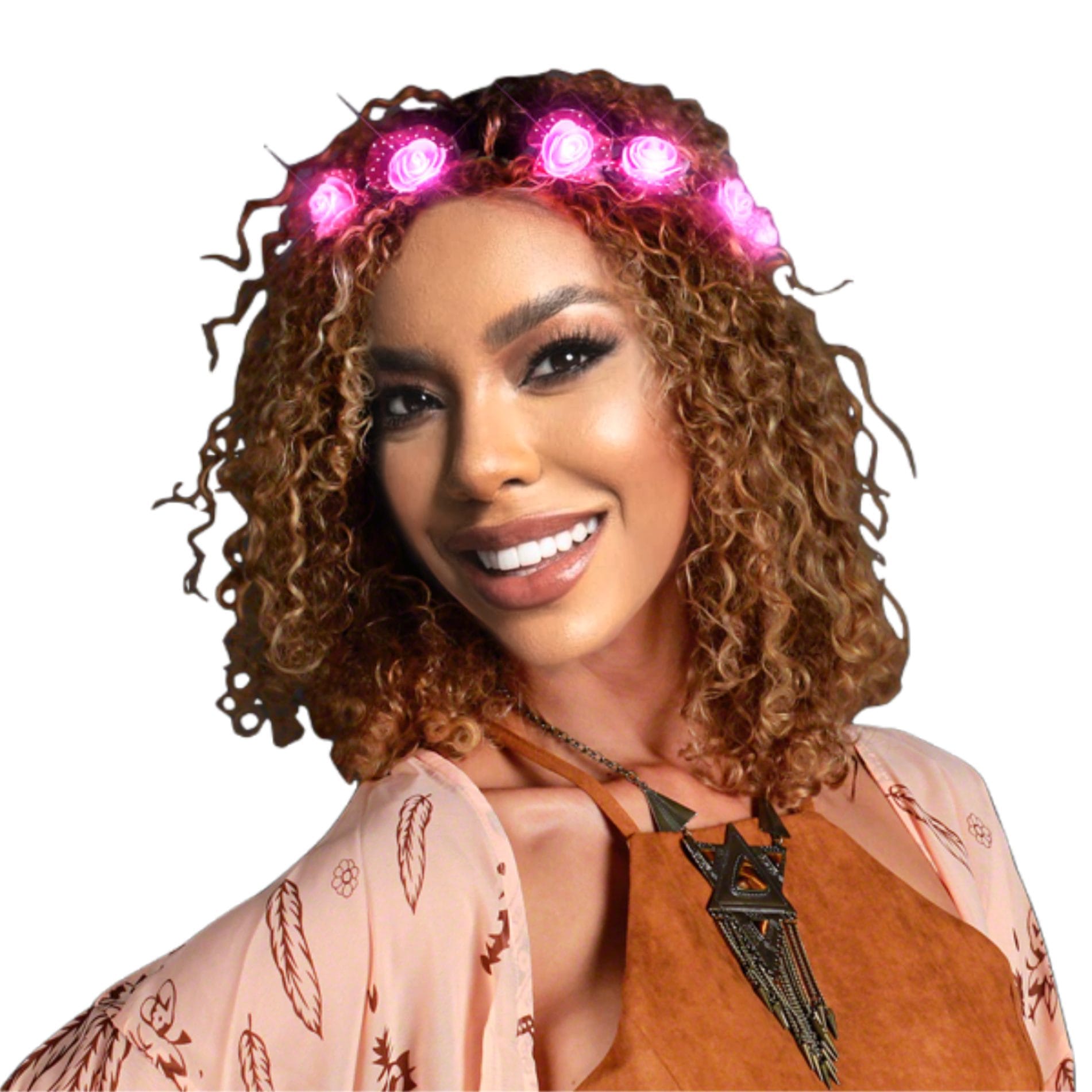 Light Up Pink Rose Flower Princess Halo Crown Headband