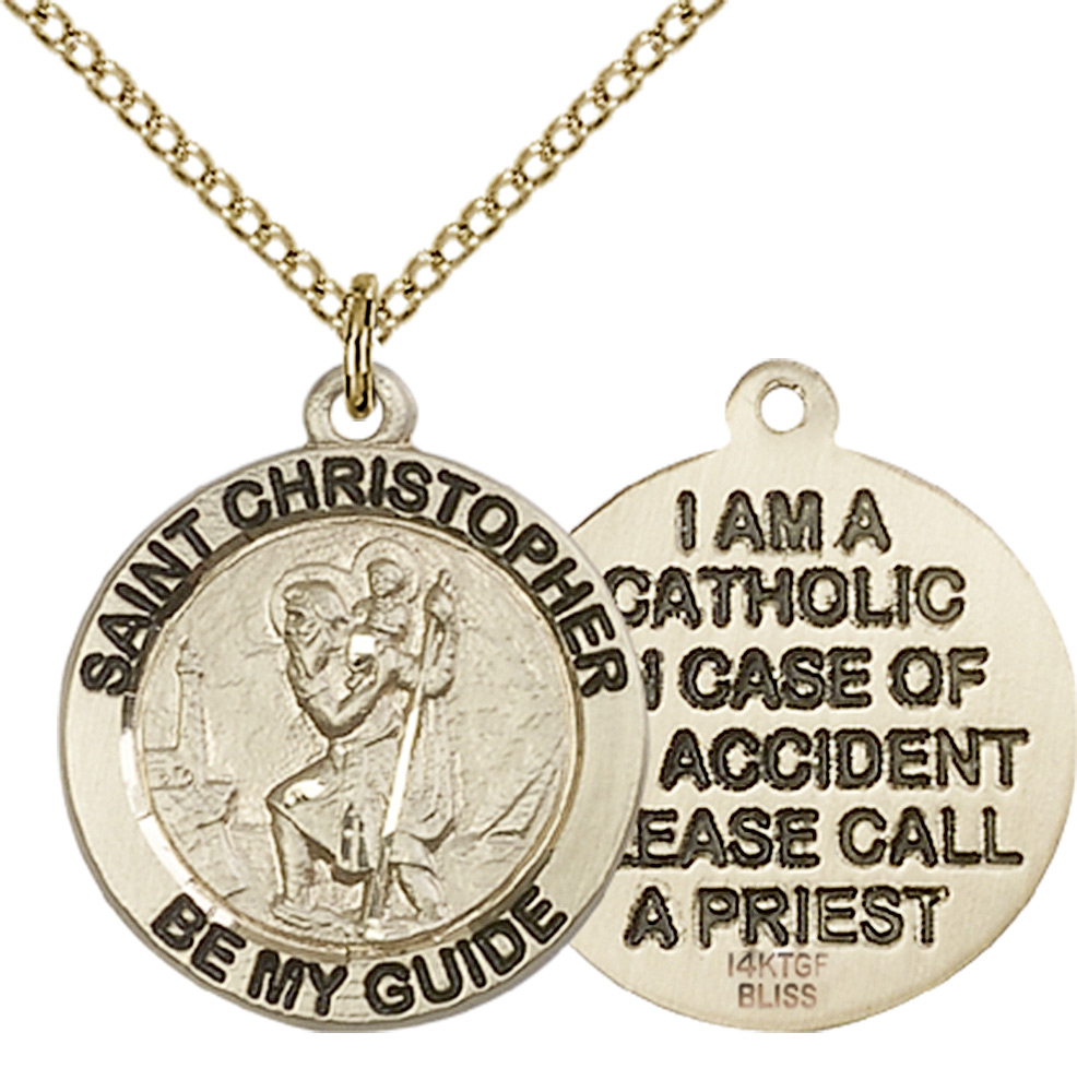 Saint Christopher Medal For Women Gold Filled Necklace On 18" Chain