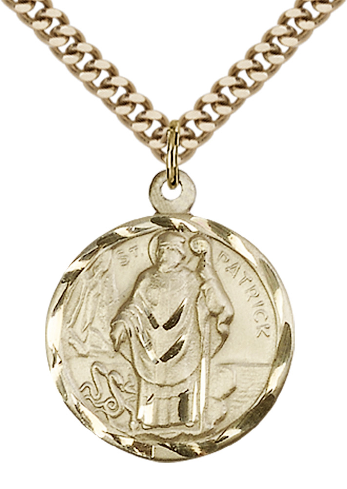 Saint Patrick Medal For Men Gold Filled Necklace On 24" Chain 30