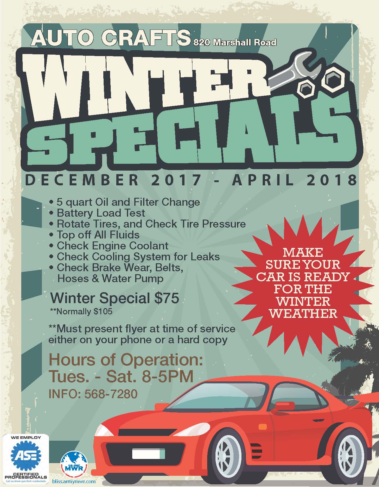 Auto Crafts Winter Specials Ft. Bliss US Army MWR