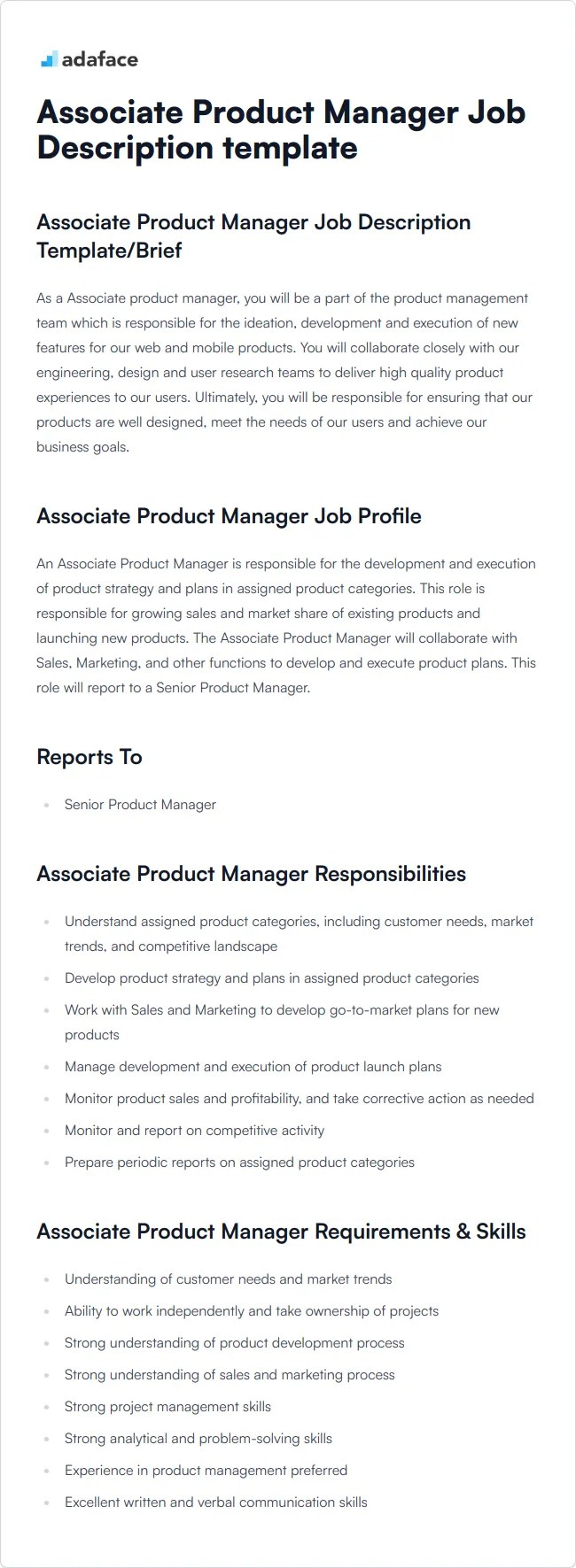 Associate Product Manager Job Description Template Adaface