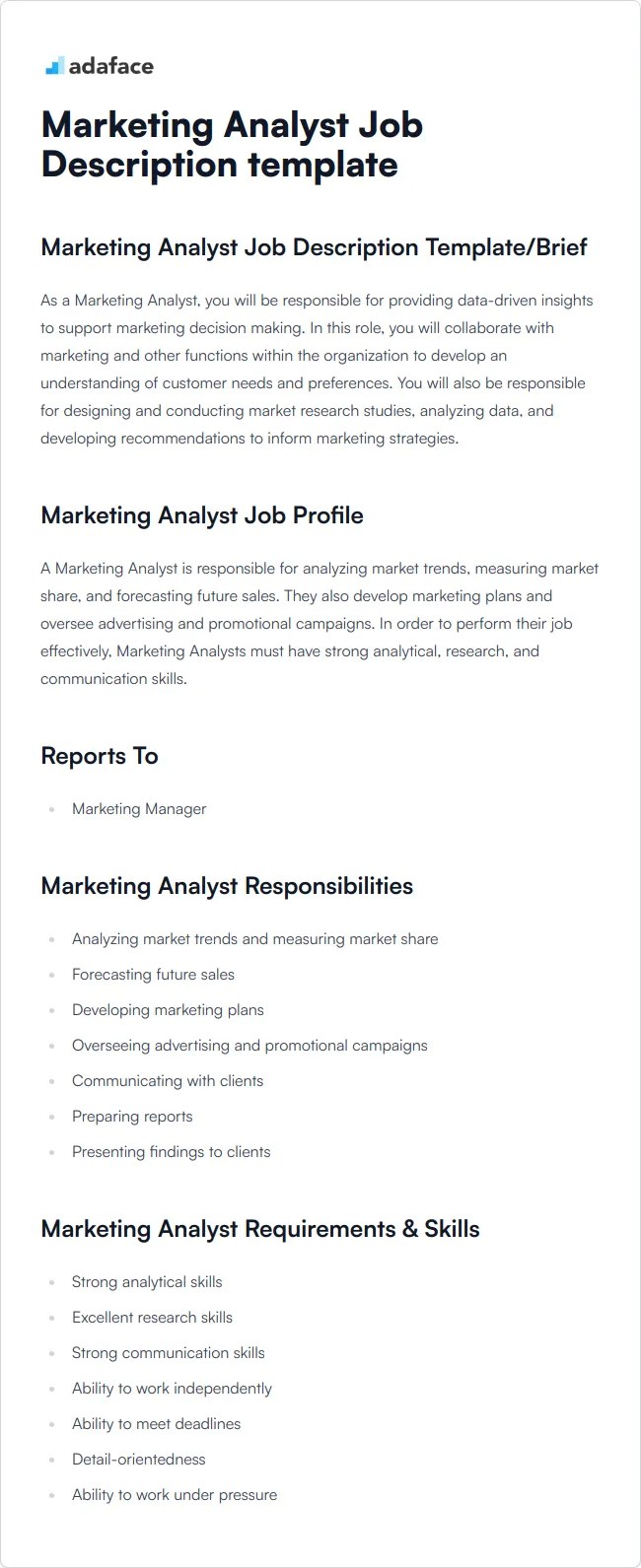 Marketing Analyst Job Description Template Adaface