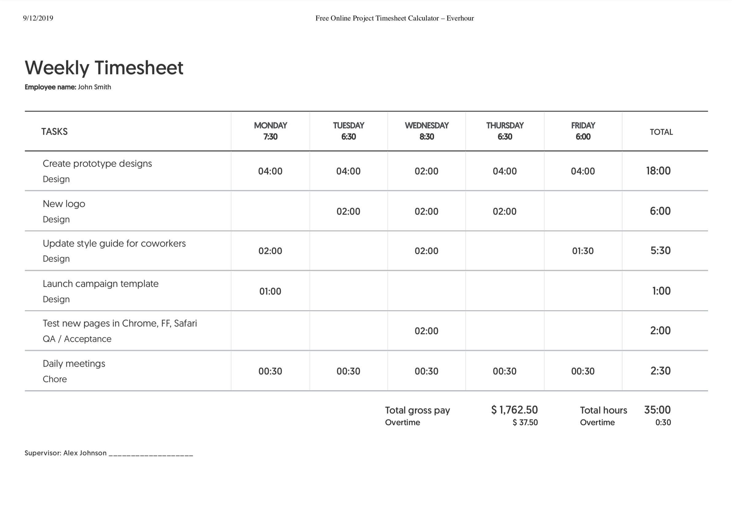 FREE Weekly Timesheet Template With Lunch Breaks