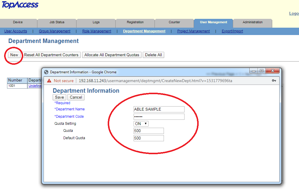 HOW TO SETUP DEPARTMENT CODE IN TOSHIBA eSTUDIO 2518A ABLE Home & Office