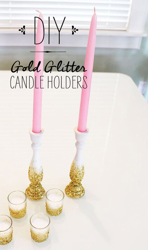 DIY Gold Glitter Candles and Holders Wedding Blog