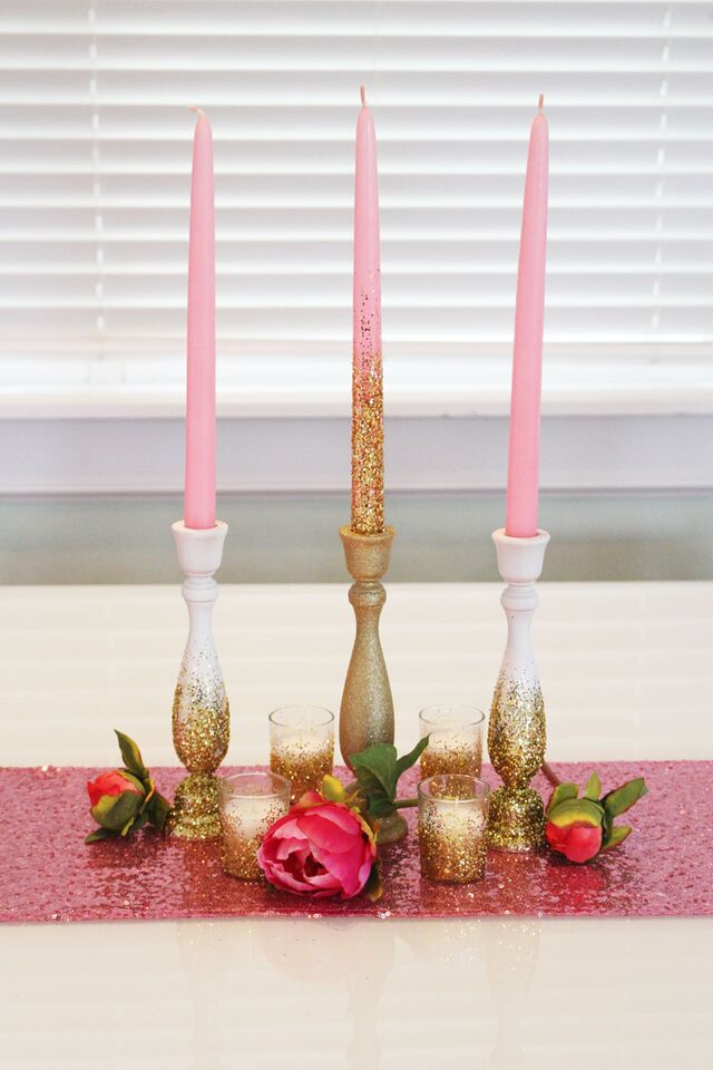 DIY Gold Glitter Candles and Holders Wedding Blog