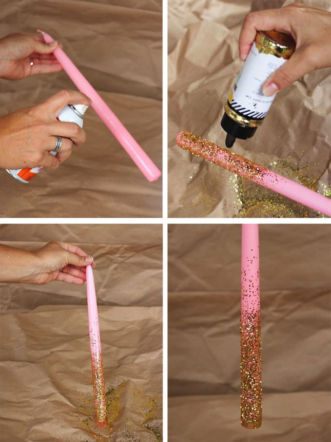 DIY Gold Glitter Candles and Holders Wedding Blog