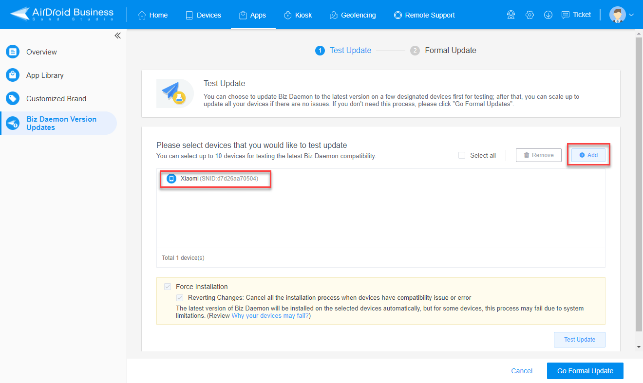 How to manage Biz Daemon updates using AirDroid Business Version Update