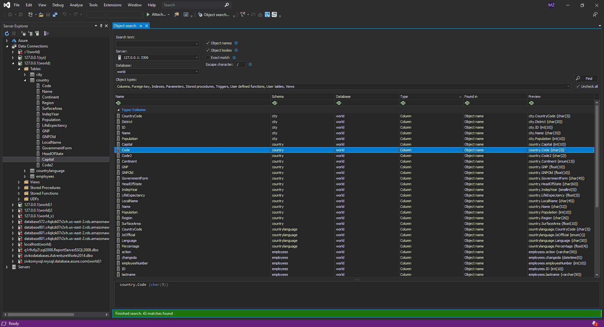ApexSQL Search for MySQL 2020 Screen shot tour