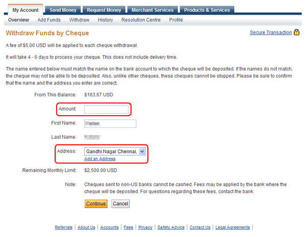 Paypal Indian Users can only withdraw money by cheque from August 1,2010