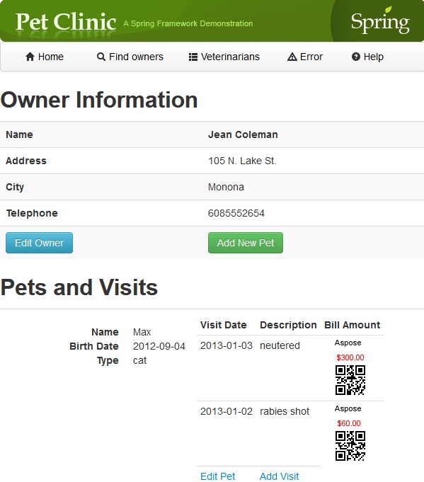 Integrate Aspose Java APIs in Spring MVC  Application Pet Clinic